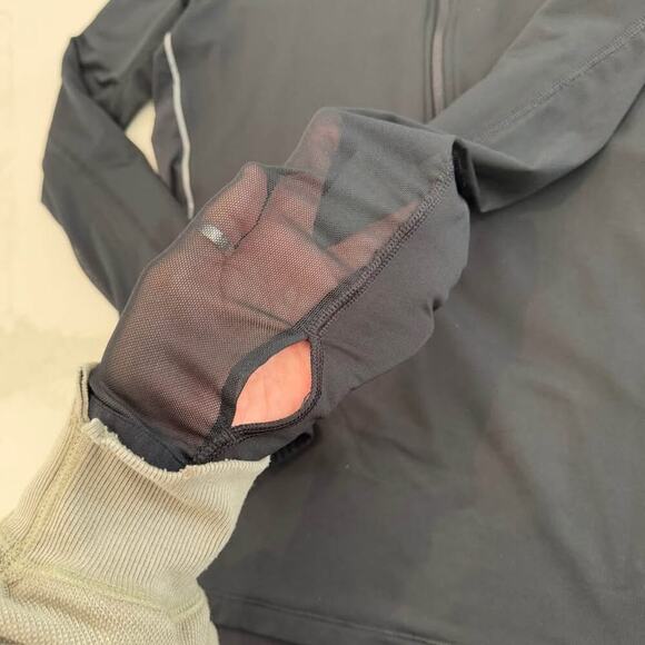 Nike Pro Dri Fit Black Neon Yellow Zip Pullover Long Sleeve Mesh Women's Large - Picture 3 of 9